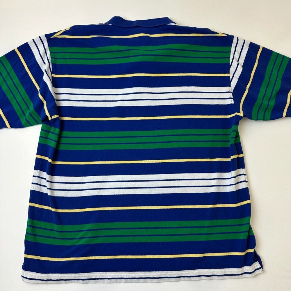 Black Lacquer Polo Shirt Mens 2XL Blue Green Yellow Striped Short Sleeve Casual - Picture 10 of 10